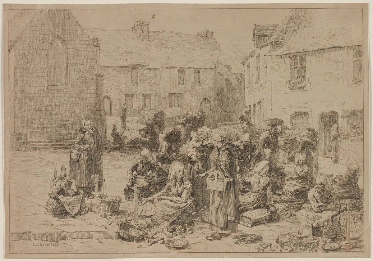 The Apple Market at Landerneau by Léon Augustin Lhermitte, drawing, 1878
