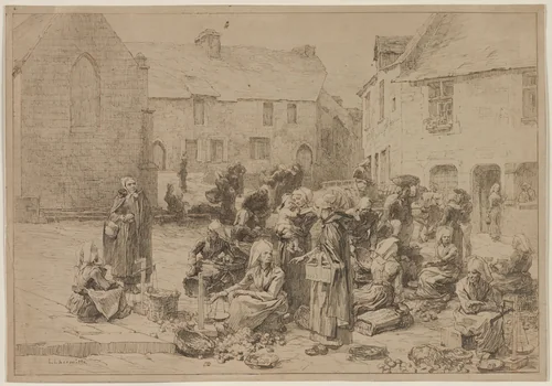 The Apple Market at Landerneau by Léon Augustin Lhermitte, drawing, 1878