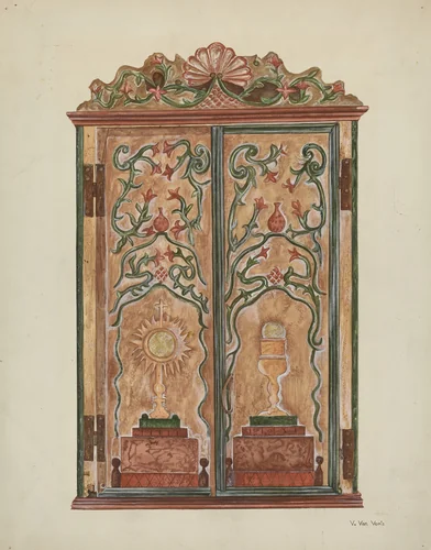 Hand-carved Cabinet by Vera Van Voris, index of american design, 1937