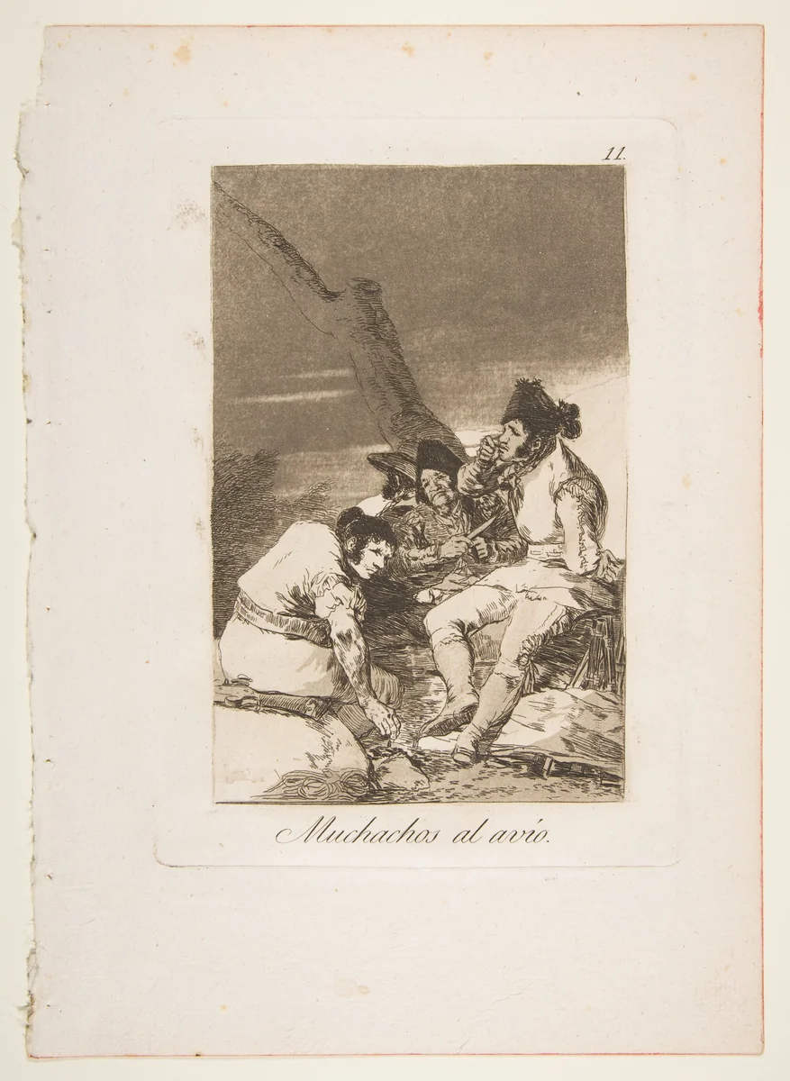 Plate 11 from "Los Caprichos": Lads Making Ready (Muchachos al Avío) by Goya, print, 1799