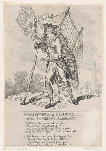 Aerostation out at Elbows, or The Itinerant Aeronaut by Thomas Rowlandson, print, 1785