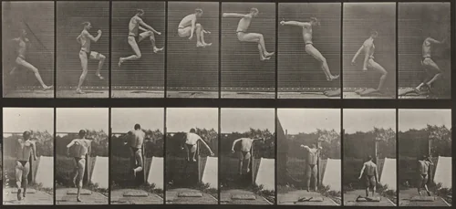 Plate Number 160. Jumping, running broad jump by Eadweard Muybridge, photograph, 1887