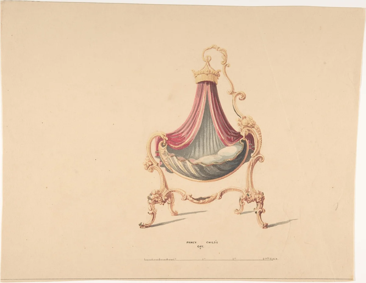 Design for Fancy Child's Cot by Robert William Hume, drawing, 1830-1900