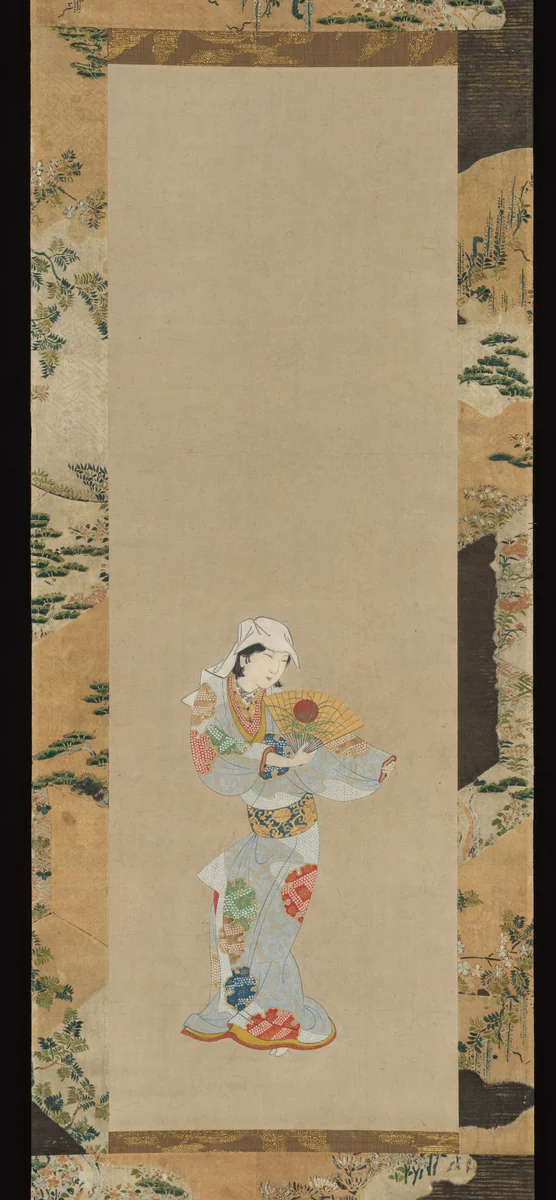 Wakashu (Male Youth) Dancer with a Fan by Unidentified, painting, 1670-1680
