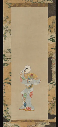 Wakashu (Male Youth) Dancer with a Fan by Unidentified, painting, 1670-1680