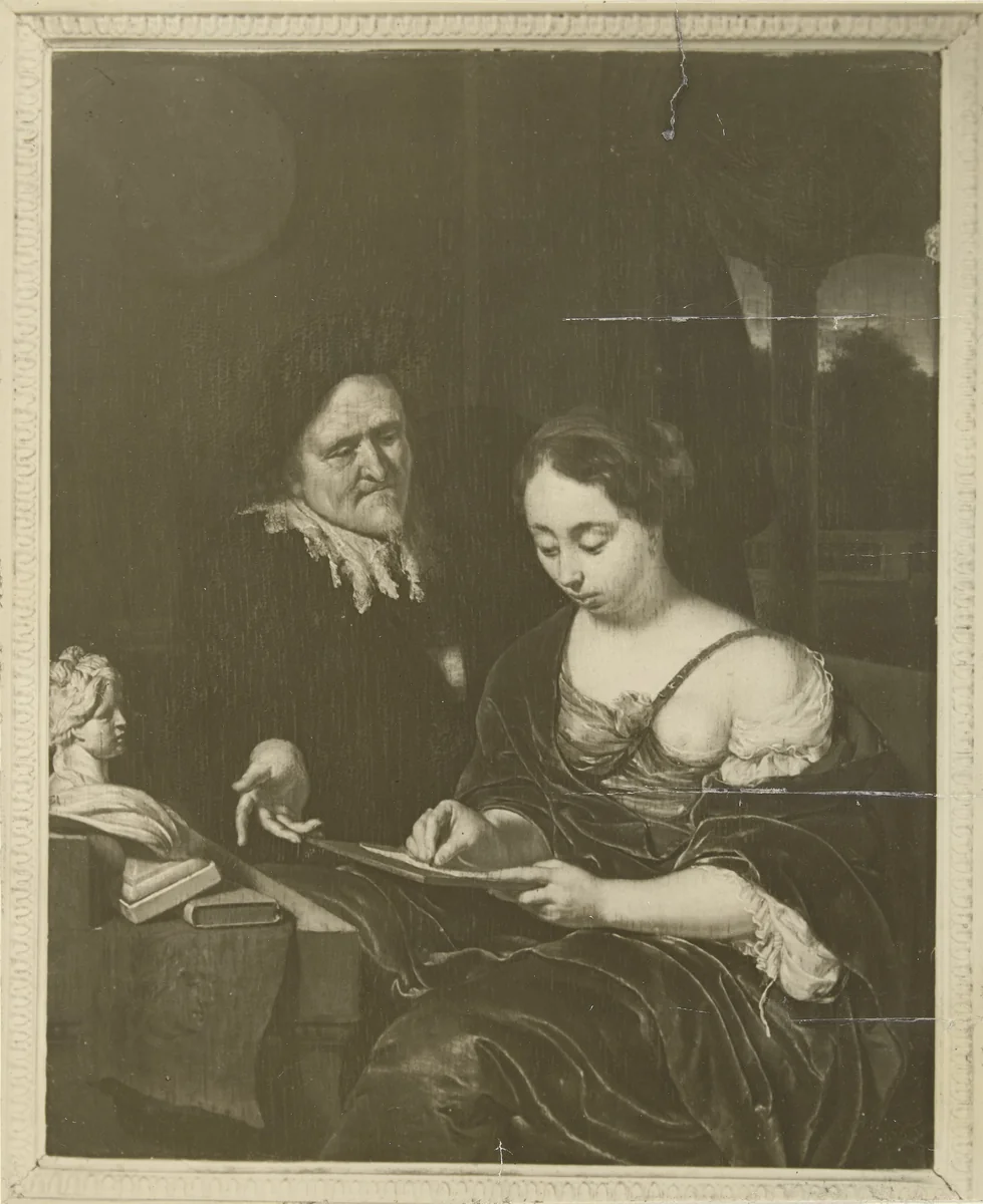 Schilderij met een dubbelportret van een man en een vrouw by anonymous, photograph, 1890-1910