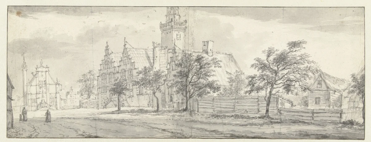 Gezicht op Nieuwkoop by Jan Abrahamsz. Beerstraten, drawing, 1600-1699