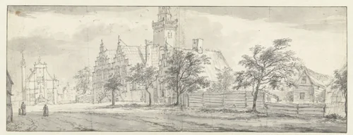 Gezicht op Nieuwkoop by Jan Abrahamsz. Beerstraten, drawing, 1600-1699