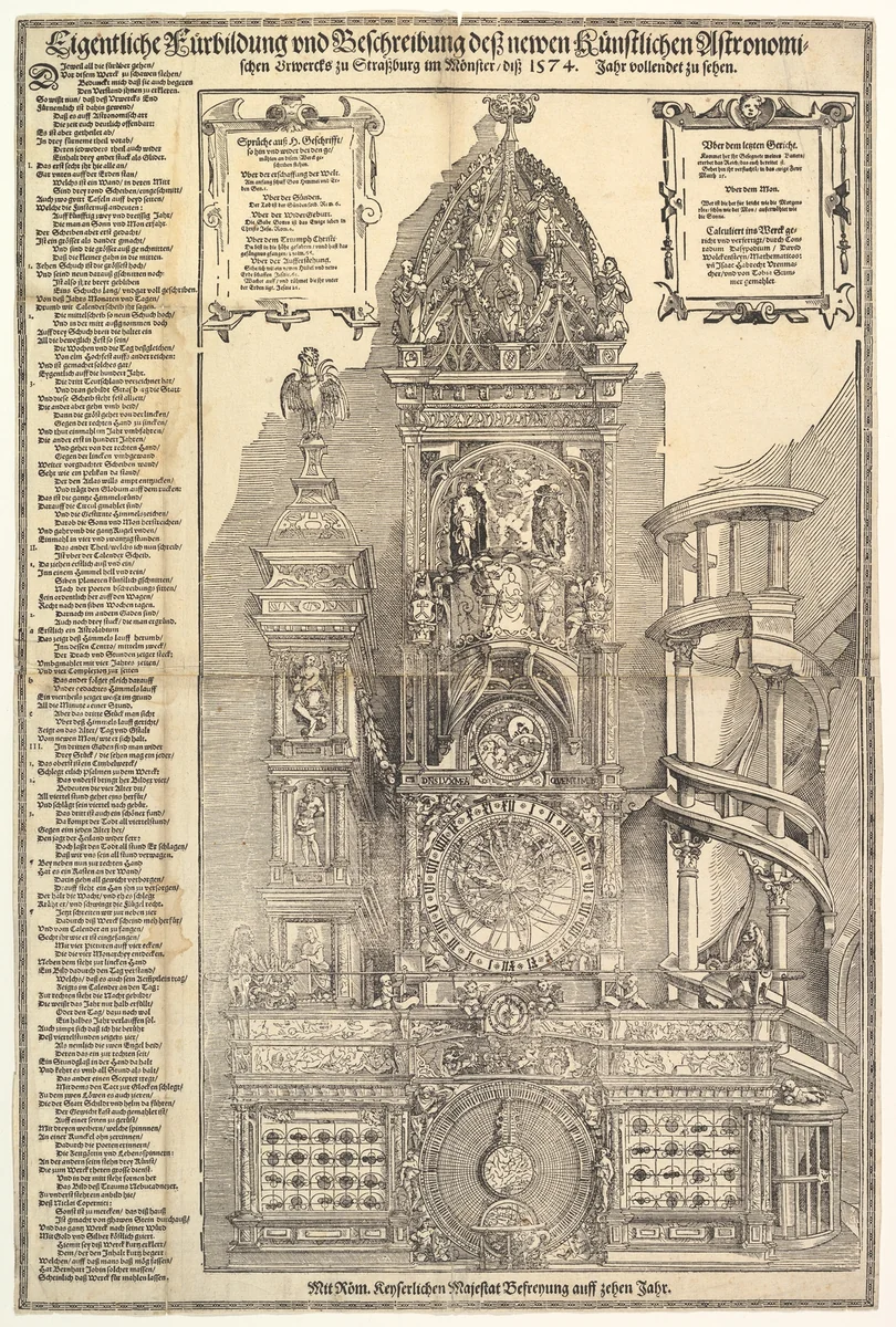 Astronomical Clock in the Cathedral in Strasbourg by Tobias Stimmer, print, 1574