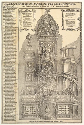 Astronomical Clock in the Cathedral in Strasbourg by Tobias Stimmer, print, 1574