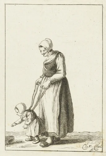 Moeder leert kind lopen by Pieter de Mare, print, 1779-1796
