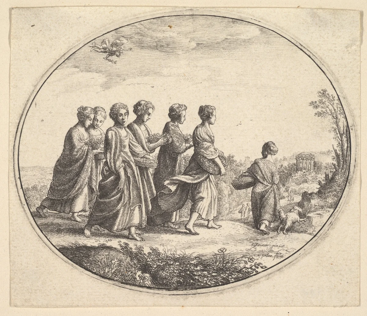 The daughters of Aglaura (Mercury and Herse) by Wenceslaus Hollar, print, 1641-1651
