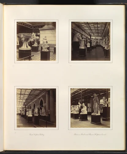 [Sculptures in Roman Court; Sacrificial Altar; Greek Sculpture Gallery; Statues in Greek and Roman Sculpture Court] by Philip Henry Delamotte, photograph, 1857-1861