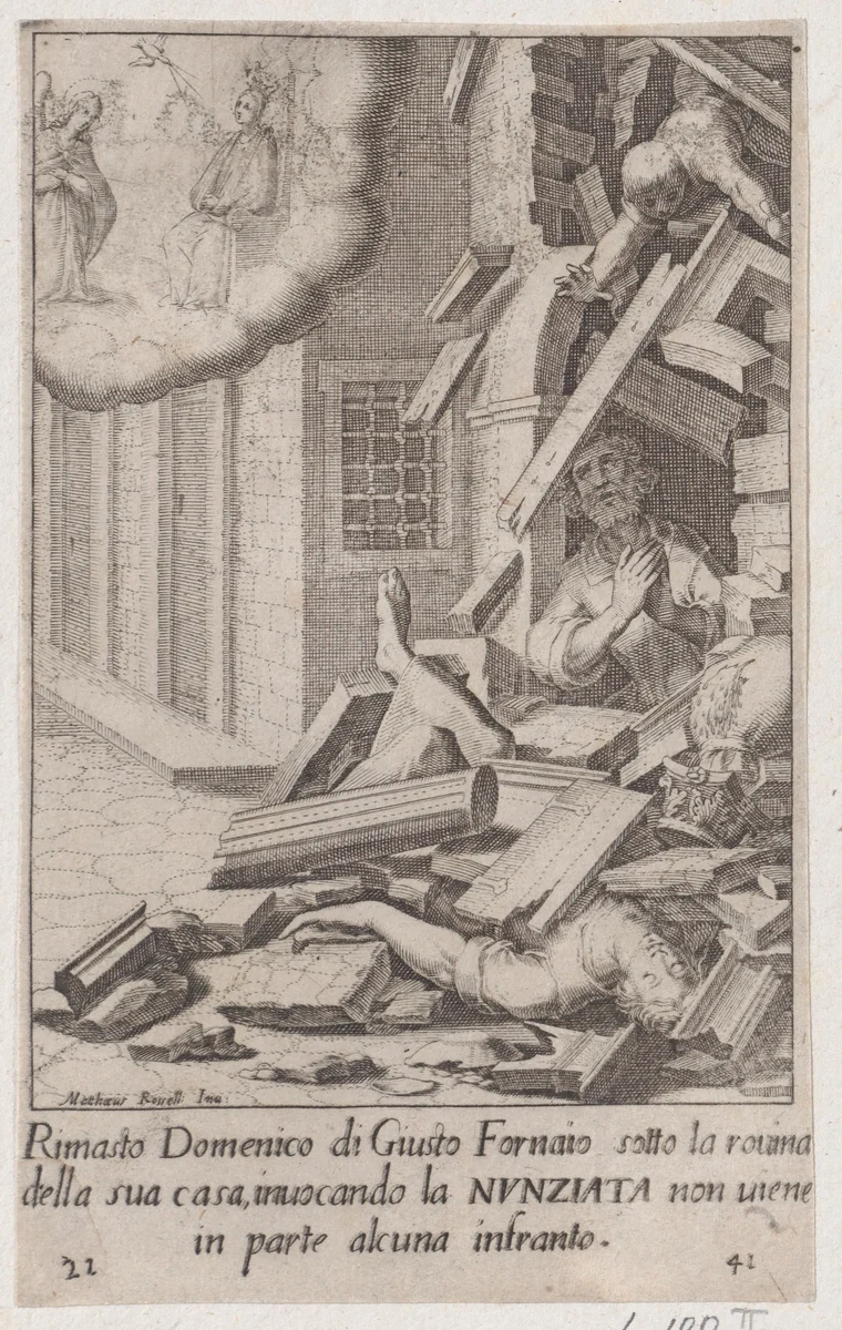 Domenico di Giusto, from Scelta d'Alcuni Miracoli e Grazie della Santissima Nunziata di Firenze (Selection of Some Miracles and Graces that Occurred in the Church of the Annunziata in Florence) by Jacques Callot, print, 1611-1619