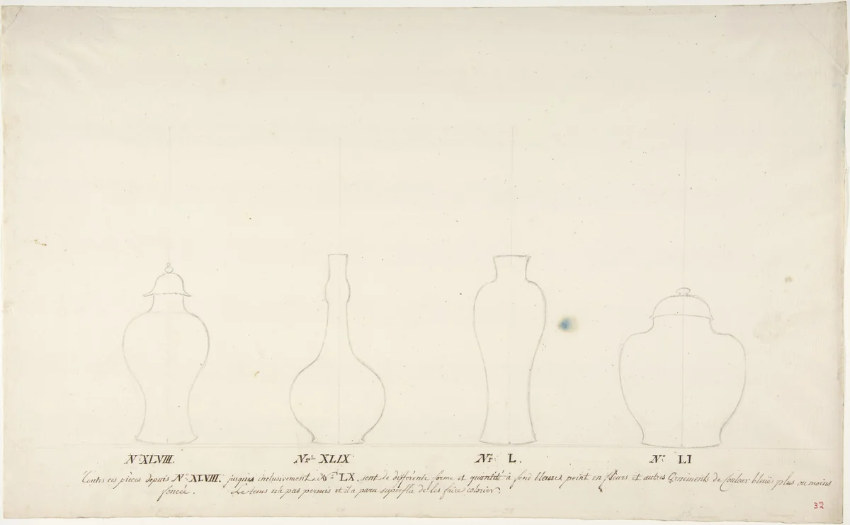 Design for Four Vases by anonymous, drawing, 1765-1790