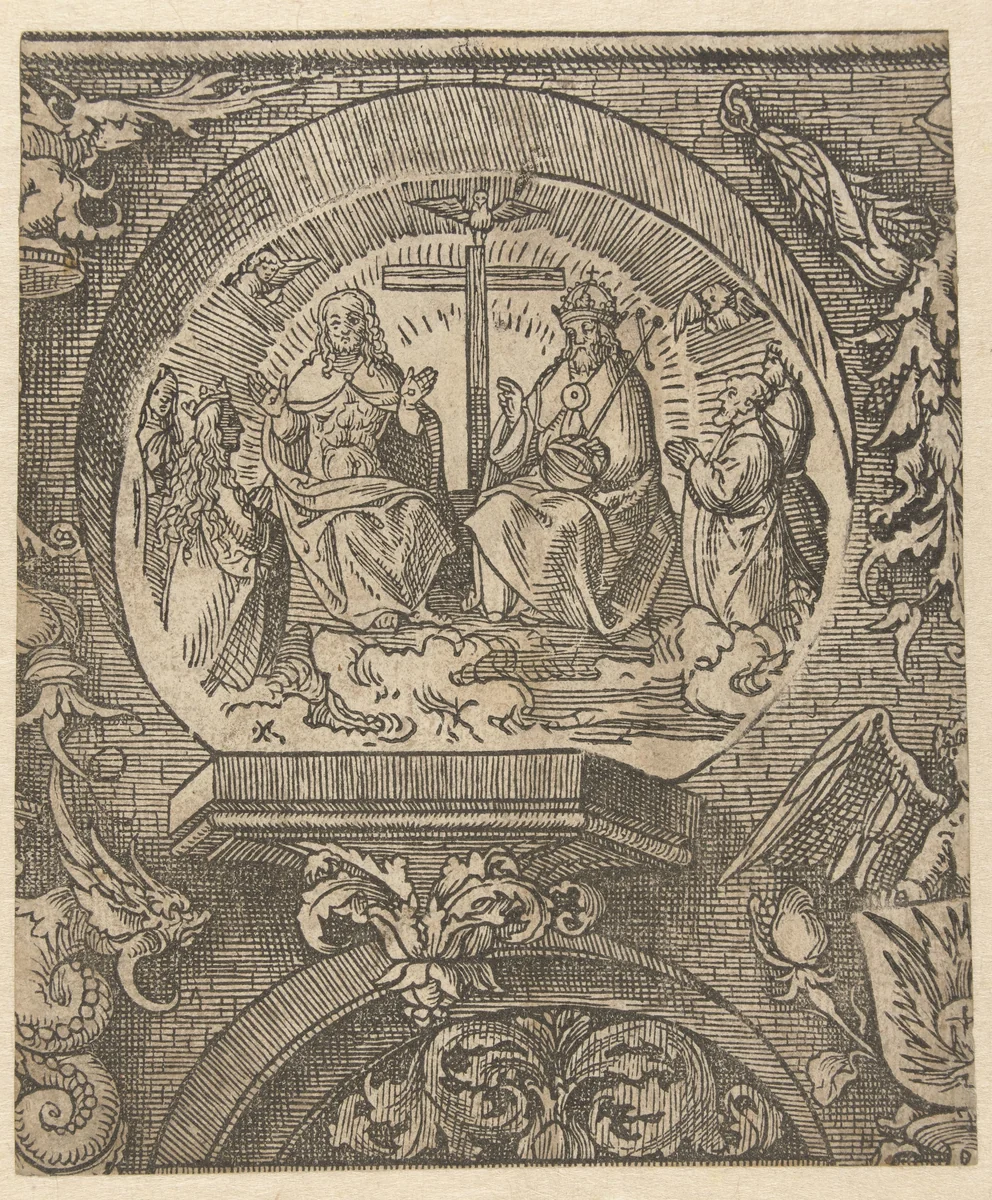 De heilige drie-eenheid by Jacob Cornelisz van Oostsanen, print, 1520