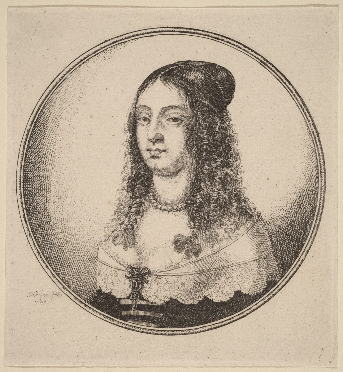 Lady with Ribbons on Curls by Wenceslaus Hollar, print, 1646