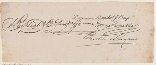 Ondertekening van de bank Lippmann, Rosenthal & Comp. te Amsterdam by Isaac Weissenbruch, print, 1859-1912
