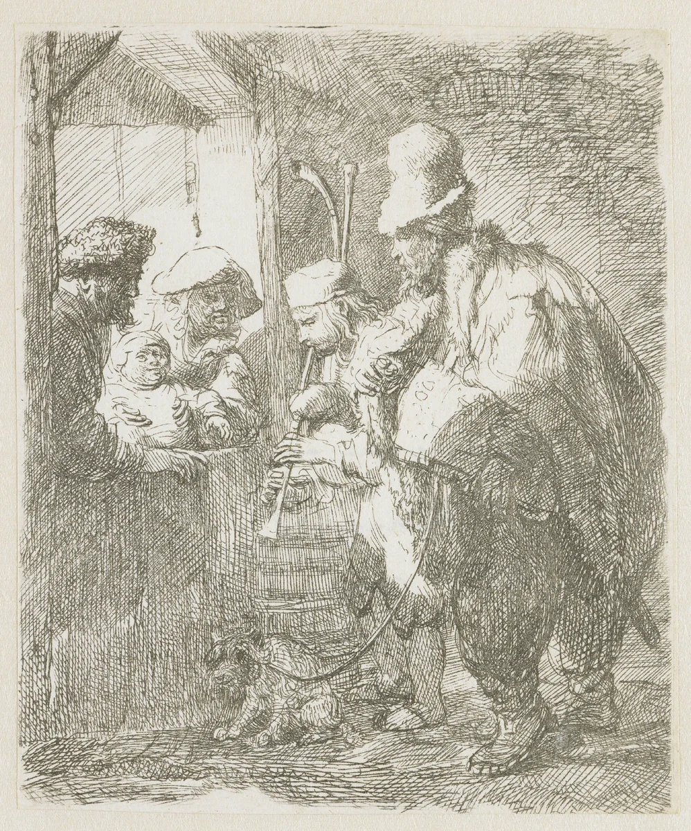 The strolling musicians by Rembrandt van Rijn, print, 1635
