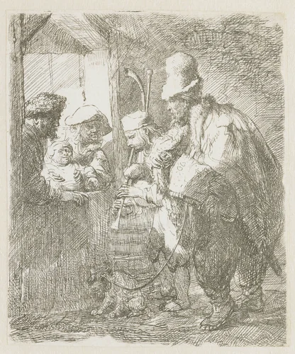 The strolling musicians by Rembrandt van Rijn, print, 1635