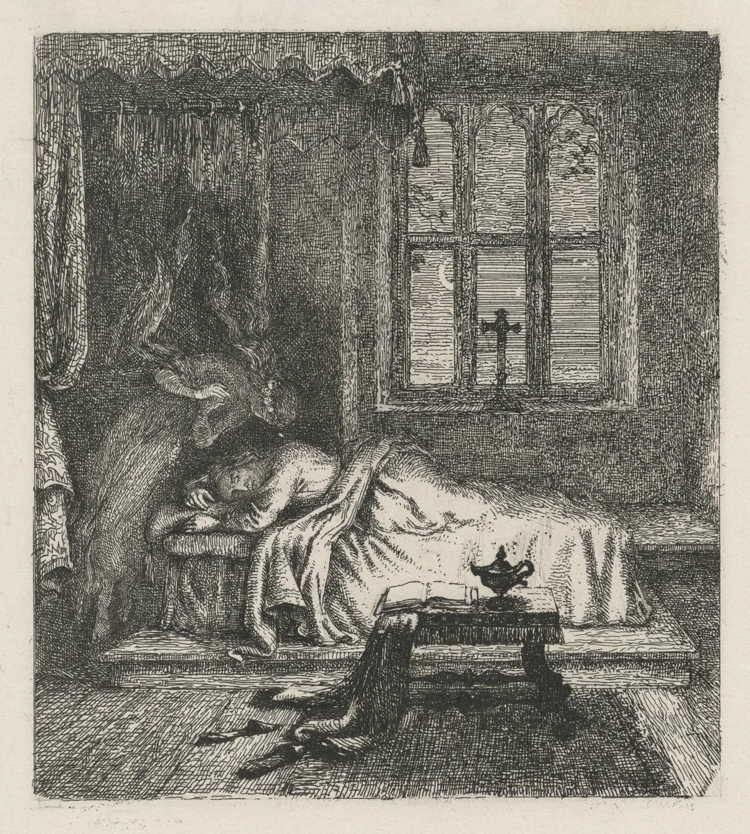 Milton's Dream of His Deceased Wife by Charles West Cope, print, 1845-1855