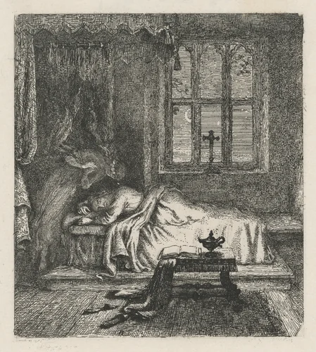 Milton's Dream of His Deceased Wife by Charles West Cope, print, 1845-1855