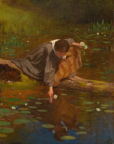 Gathering Lilies by Eastman Johnson, painting, 1865