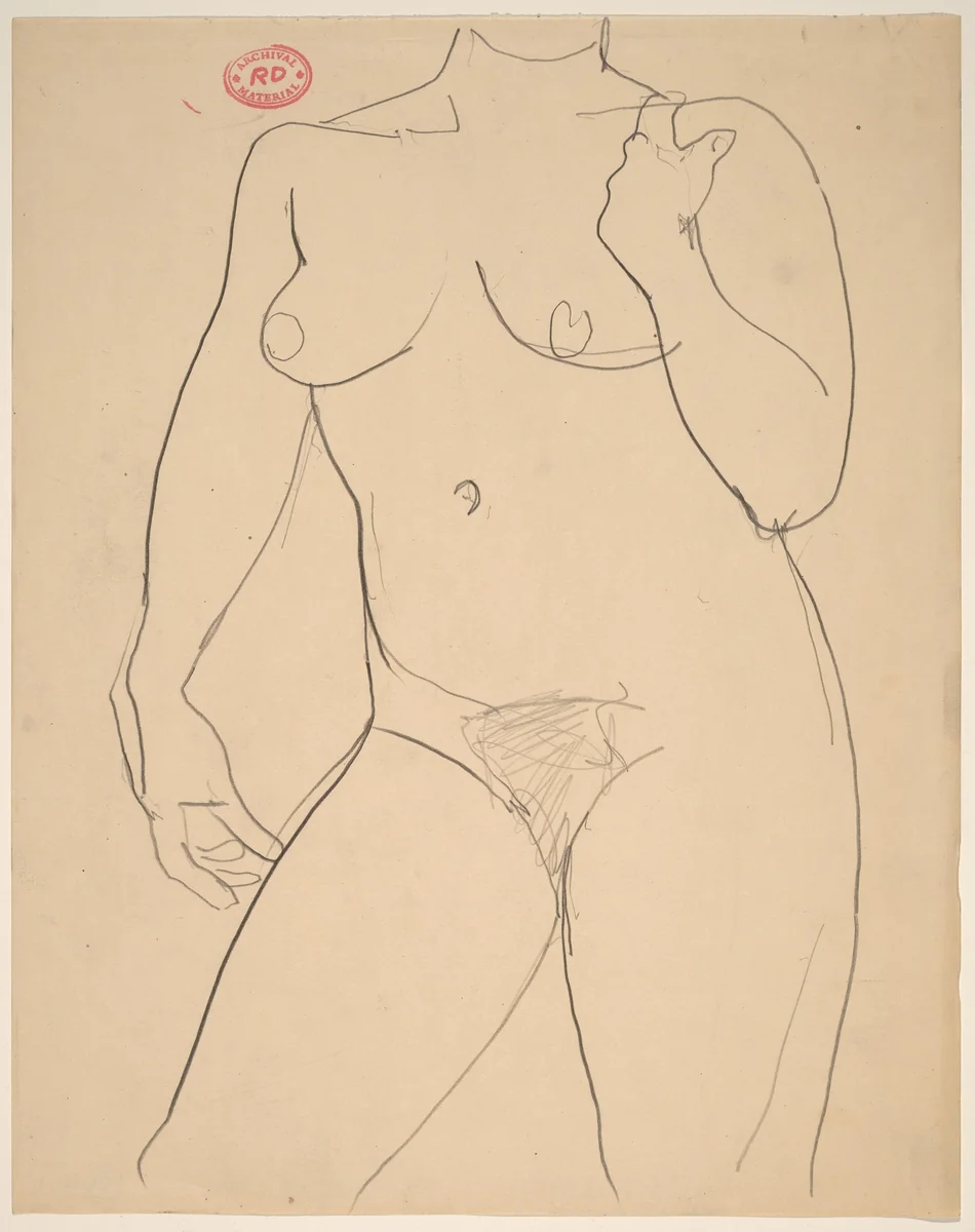 Untitled [chin-to-knee view of nude with her right raised to shoulder] by Richard Diebenkorn, drawing, 1955-1967