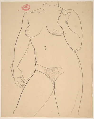 Untitled [chin-to-knee view of nude with her right raised to shoulder] by Richard Diebenkorn, drawing, 1955-1967