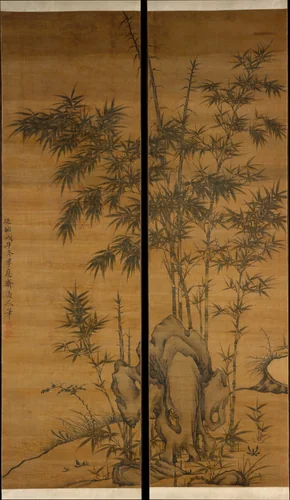 Bamboo and rocks by Li Kan, painting, 1318