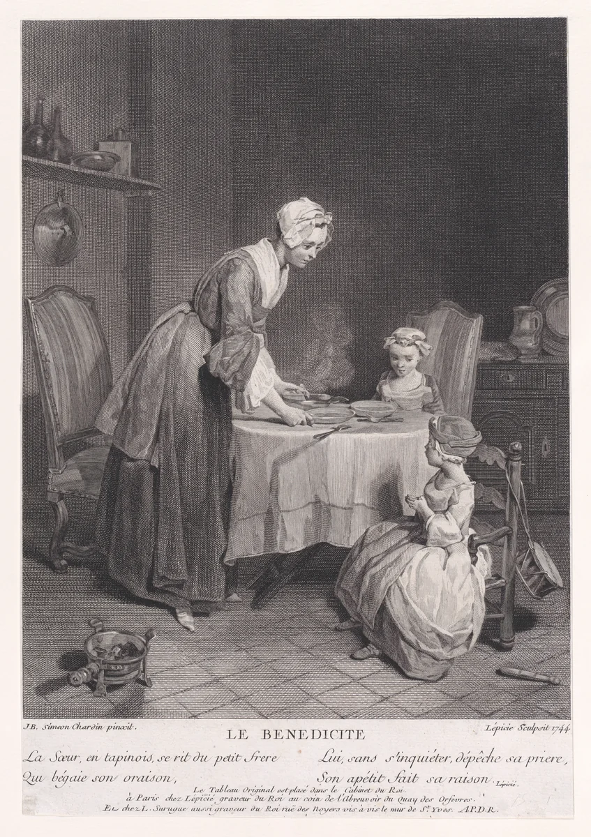 Saying Grace by Bernard Lepicié, print, 1744