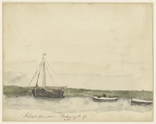 Schepen in de haven te Katwijk aan Zee by Gerhard Morgenstjerne Munthe, drawing, 1885-1927