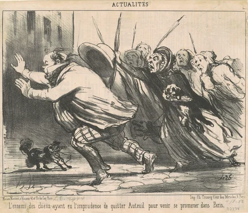 L'ennemi des chiens ayant eu l'imprudence ... by Honoré Daumier, print, 1852