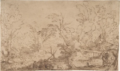 Landscape With Shepherds by anonymous, drawing, 1600-1650