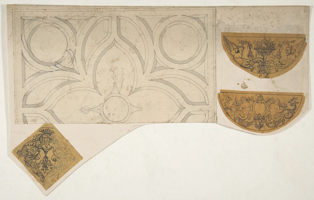 Four decorative motifs by Jules-Edmond-Charles Lachaise, drawing, 1830-1897