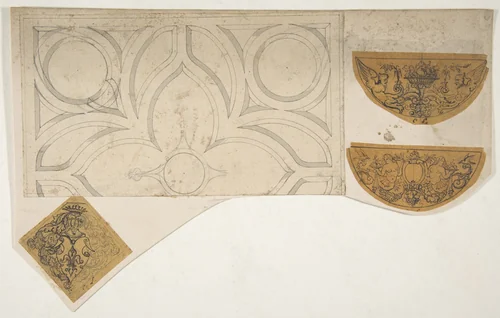 Four decorative motifs by Jules-Edmond-Charles Lachaise, drawing, 1830-1897