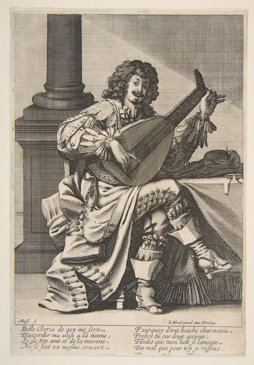 Man Singing and Playing a Lute by Abraham Bosse, print, 1630-1676