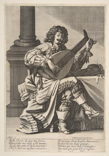 Man Singing and Playing a Lute by Abraham Bosse, print, 1630-1676