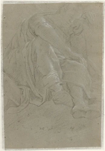 Zittende, wenende man by anonymous, drawing, 1610-1630
