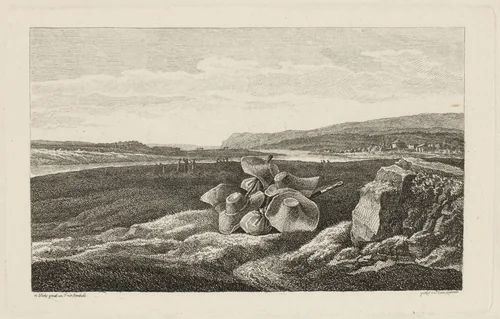 A Harvest Scene with Straw Hats Lying in a Field by Heinrich Carl Reinhold; Friedrich Philipp Reinhold, print, 1810-1820