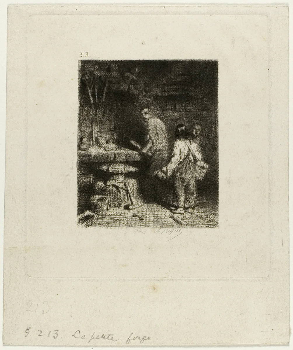 The Small Forge by Charles-Émile Jacque, print, 1843