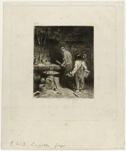The Small Forge by Charles-Émile Jacque, print, 1843