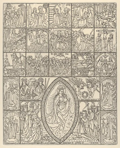 The Fifteen Mysteries and the Virgin of the Rosary (Modern Impression) by Francisco Doménech, print, 1488