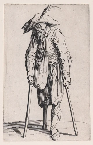 Le Mendiant a la Jambe de Bois (The Beggar with a Wooden Leg), from "Les Gueux suite appelée aussi Les Mendiants, Les Baroni, ou Les Barons" (The Beggars, also called the Barons) by Jacques Callot, print, 1618-1628