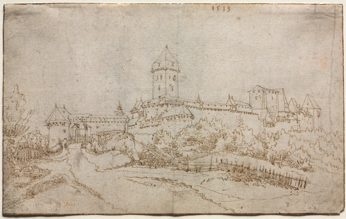 View of a Castle (recto) by Wolfgang Huber, drawing, 1513