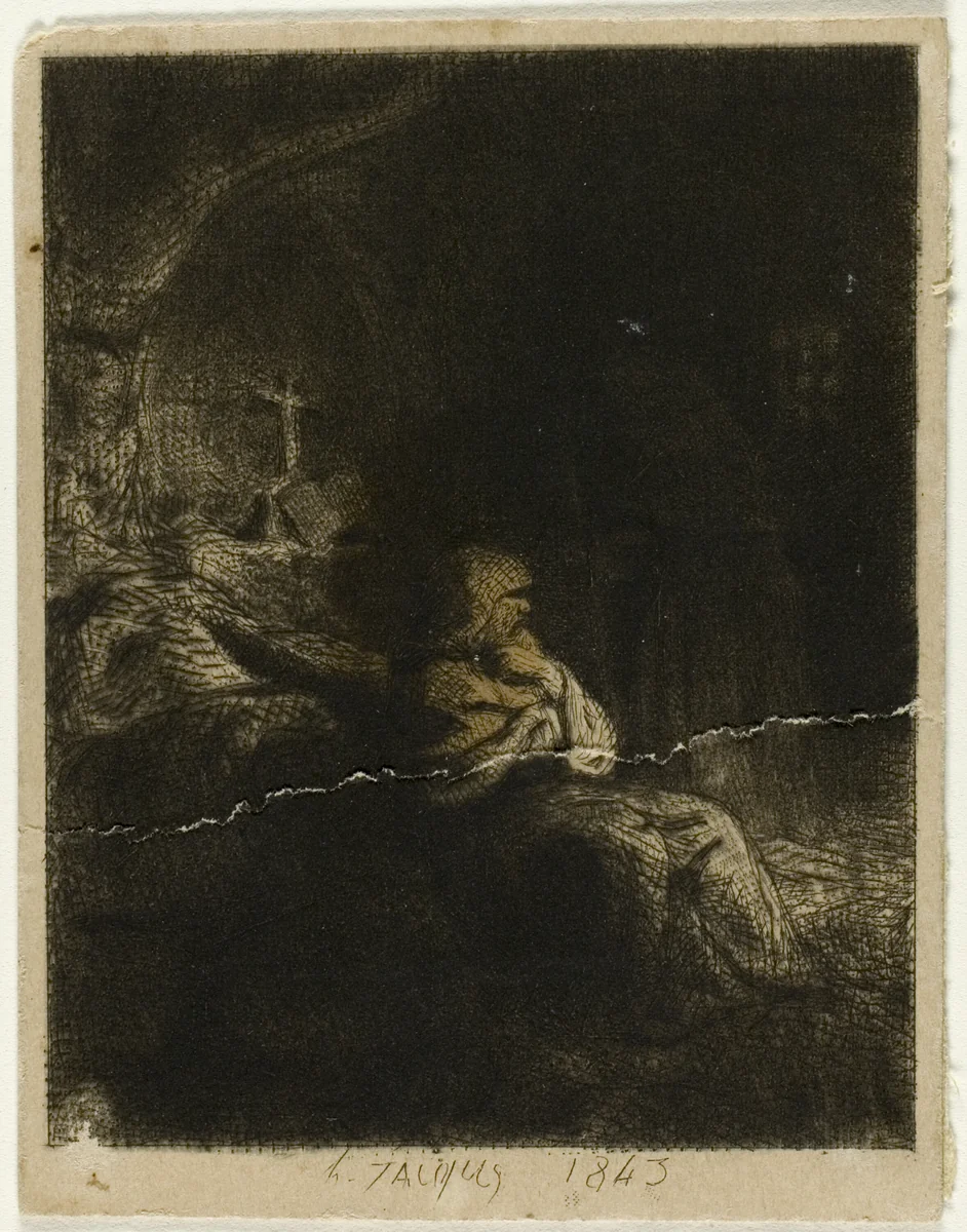 Monk at Prayer by Charles-Émile Jacque, print, 1843