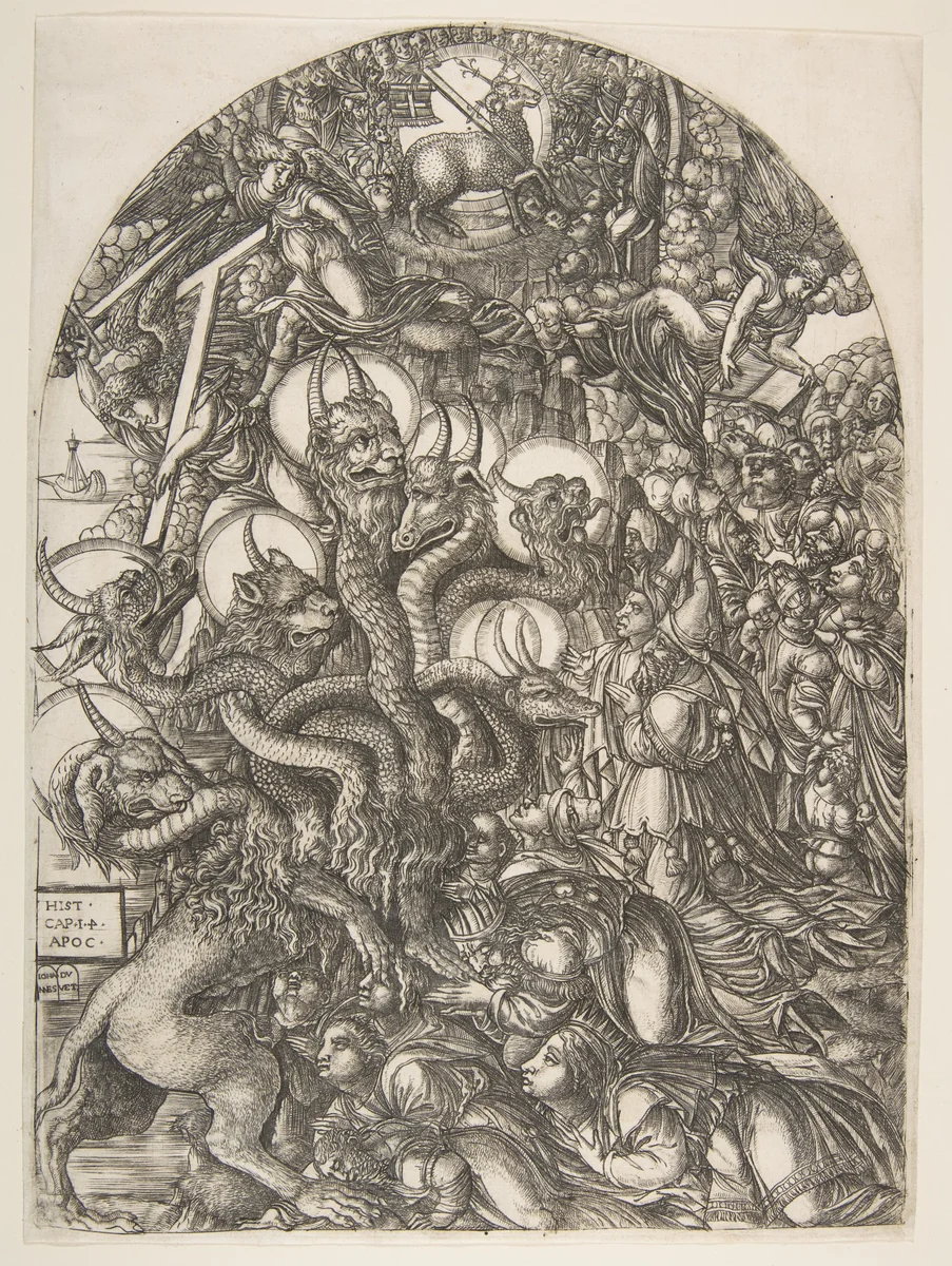 The Beast with Seven Heads and Ten Horns, from the Apocalypse by Jean Duvet, print, 1480-1570