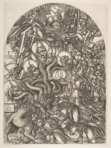 The Beast with Seven Heads and Ten Horns, from the Apocalypse by Jean Duvet, print, 1480-1570