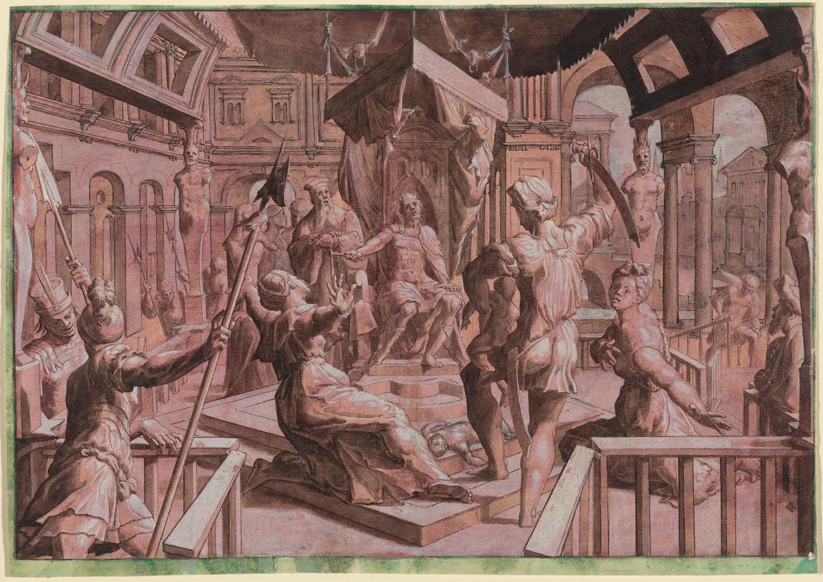 The Judgment of Solomon by Master of the Liechtenstein Adoration, drawing, 1550