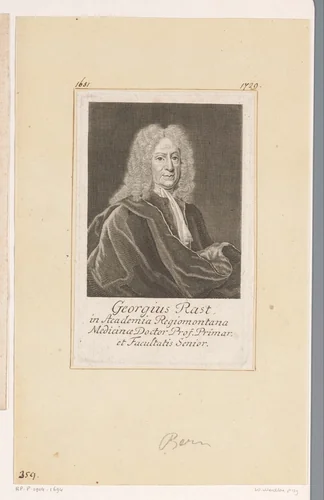 Portret van Georg Rast by Johann Martin Bernigeroth, print, 1730